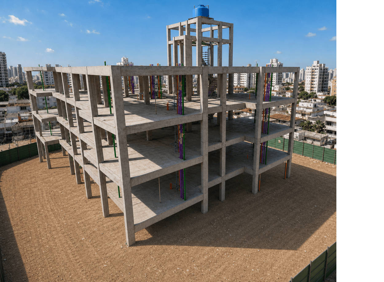 Vista 3D externa das instalações hidrossanitárias
